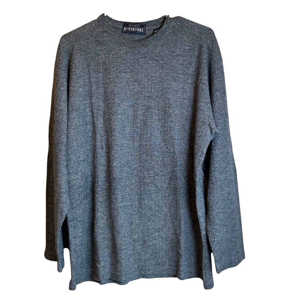 Adventure Men's Grey Short Sleeve Ribbed Knit Crew Neck Shirt Heathered Gray Med